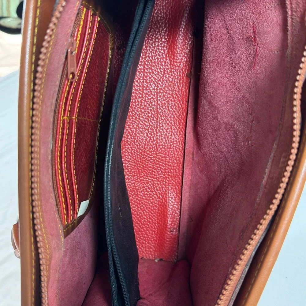 Vintage Dooney & Bourke All Weather Leather Satchel Handbag Red Tan Duck Fob